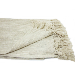 Pled Narzuta Obrus BOHO z frędzlami 160cm x 130cm Jasny Beż